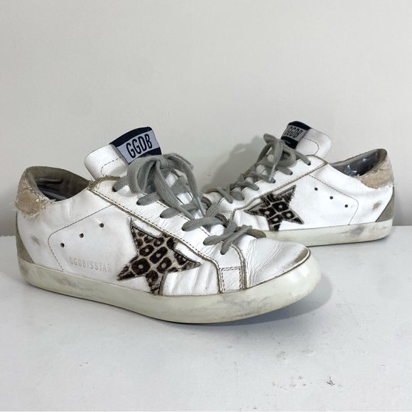 Golden Goose Superstar Low Top White Leather Sneakers Leopard Zebra Hair 36 6 - Picture 1 of 9